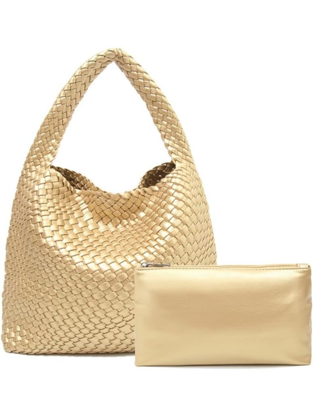 Large Woven Tote Handbag for Women, Vegan Leather Shoulder Bag with Purse
